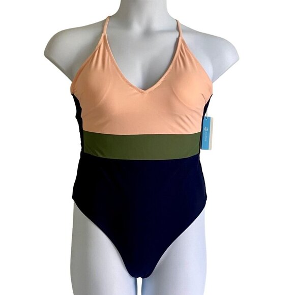 Cupshe Triple Color Block V Neck One Piece Swimsuit Cross Back Medium NE… - Picture 2 of 10